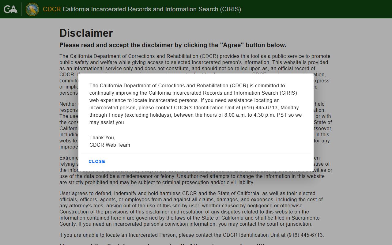 Pelican Bay State Prison inmate lookup through CDCR CIRIS